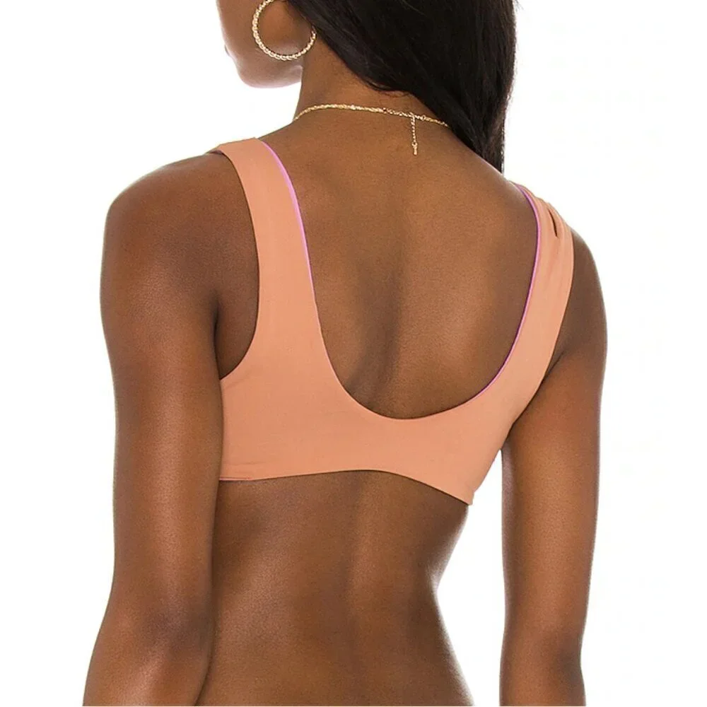 NEW l*space One Wave Pullover Split Shoulder Cutout Bikini Top in Putty Sz. S